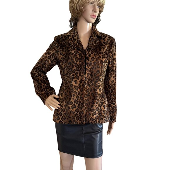 Susan Graver Leopard Print Jacket XS Faux Suede Button Front Lined Animal Print - Picture 4 of 12